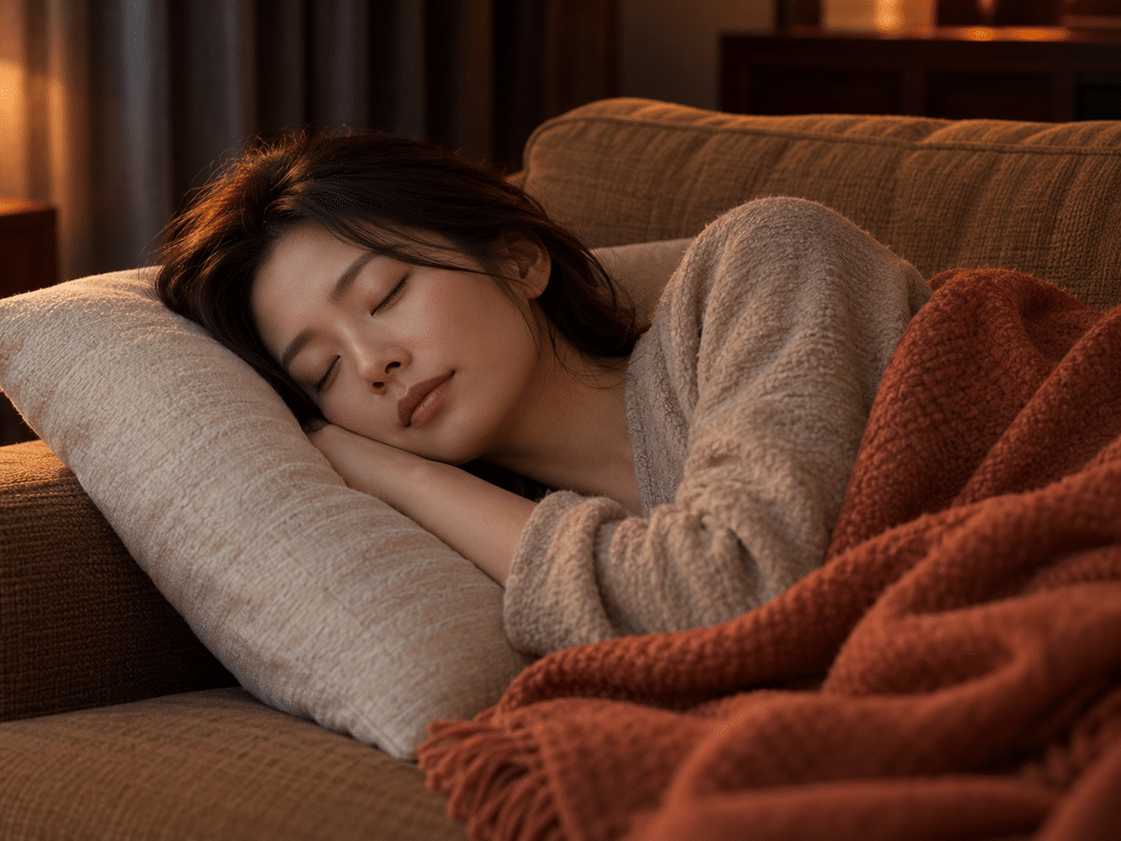 暗い部屋で横になって休んでいる女性