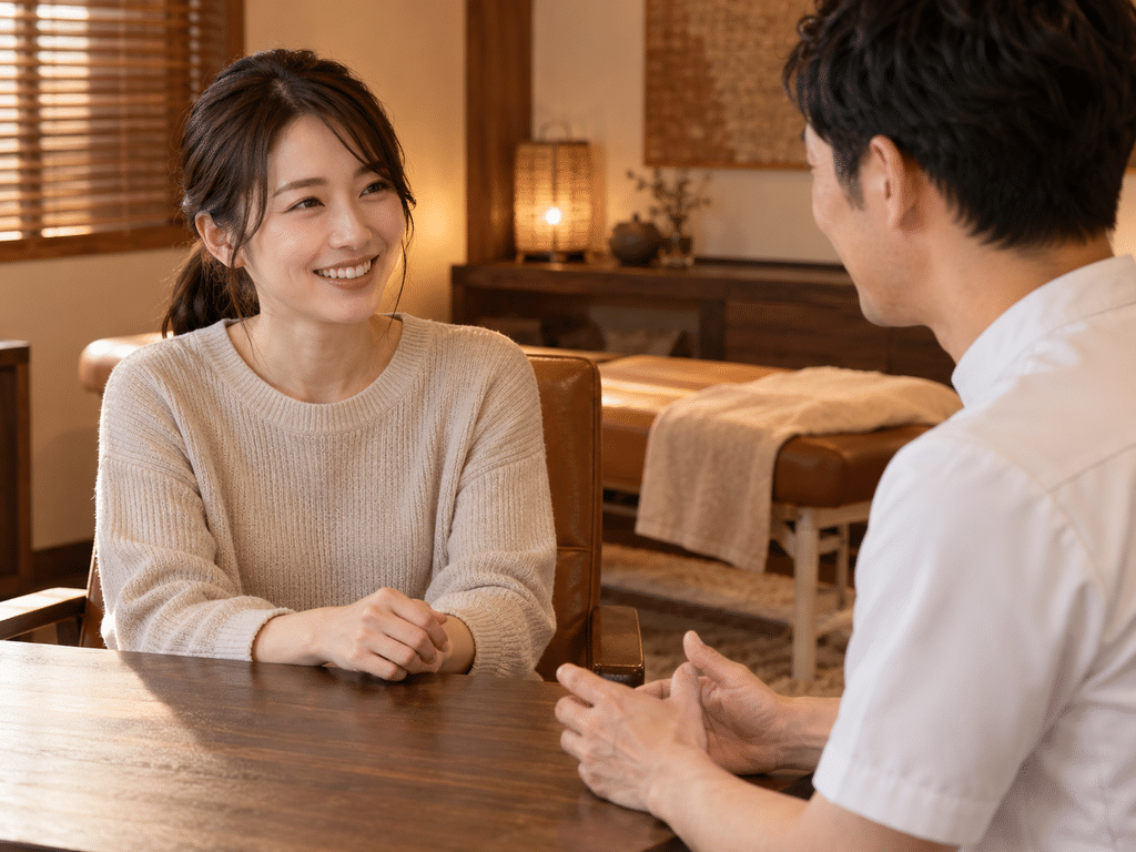 笑顔で相談を受けている女性